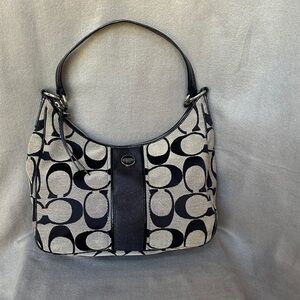 COACH Signature Jacquard Legacy E1381 Canvas & Leather Shoulder Hobo Handbag